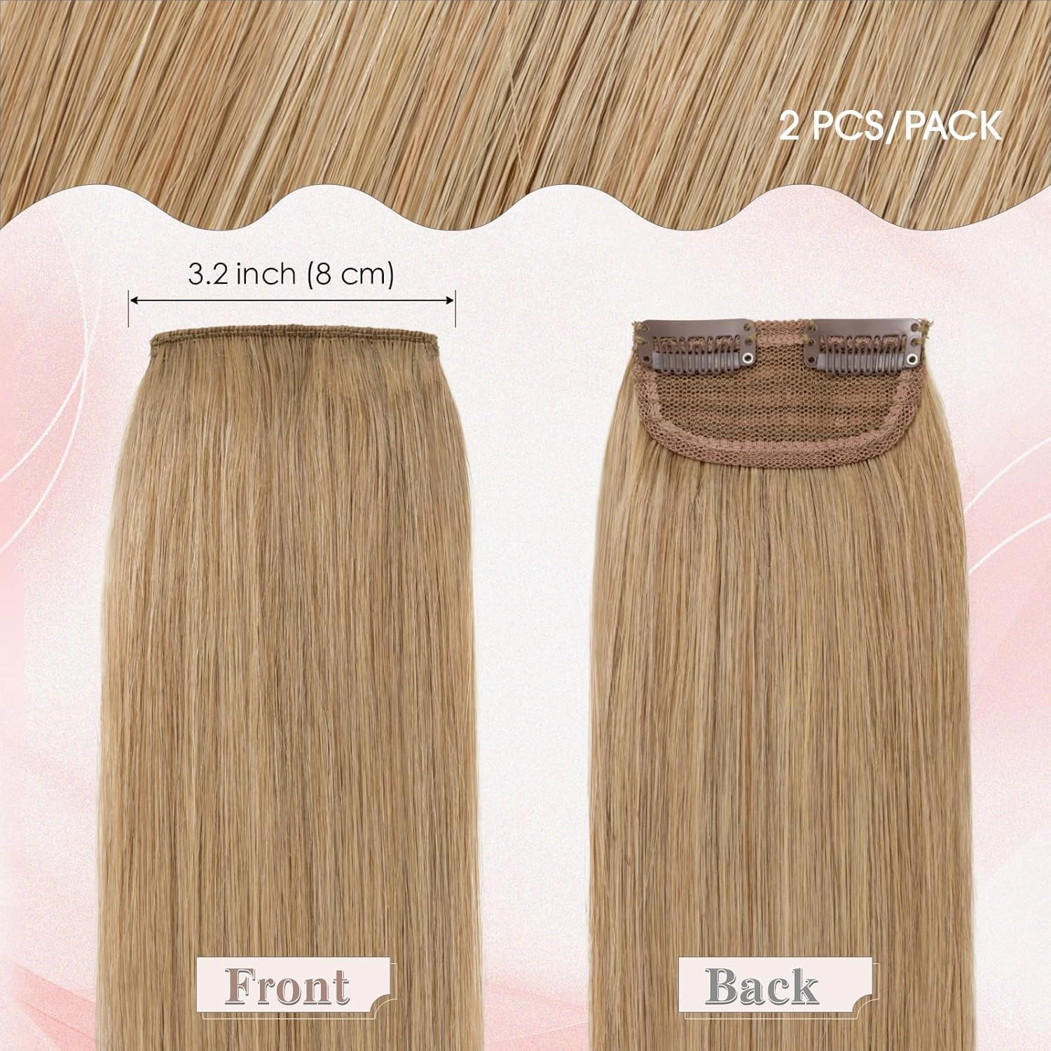 SEGO Clip in Hair Extensions for Women, 100% Remy Human Hair, Mini Hairpieces with 2 Clips, Short Extensions to Add Hair Volume, 2 Pcs, 4 Inches, 16g, Dark Blonde