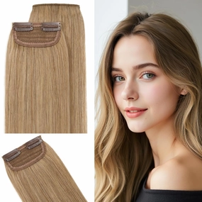 SEGO Clip in Hair Extensions for Women, 100% Remy Human Hair, Mini Hairpieces with 2 Clips, Short Extensions to Add Hair Volume, 2 Pcs, 4 Inches, 16g, Dark Blonde