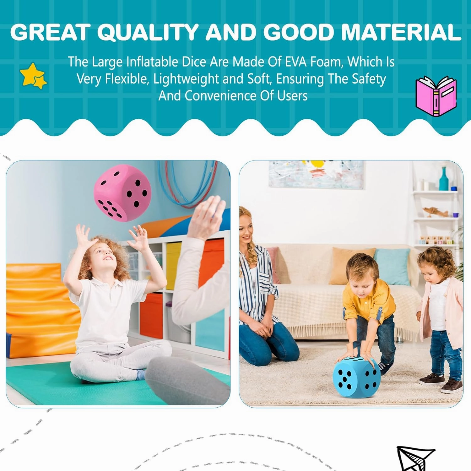 Shappy 6 Inches Foam Dice Fun Filled Large Educational Toy Kawaii Giant Dice Decorative Eva Foam Jumbo Cube Big Square Building Blocks for Game Nights Learning Sessions (Pink and Blue,2 Pcs)