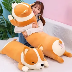 Shiba Inu Plush Pillow Stuffed Animal Dog 39.4inch Cute Corgi Akita Soft Plush Toy Comfort Cushion Gifts for Girls Boys (Sleeping, 100cm/39.4inch)