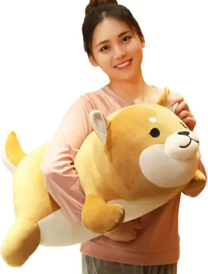 Shiba Inu Plush Pillow,Soft Corgi Stuffed Animals Toy Cute Sleeping Puppy Doll Gifts for Kids (Round Eyes, 29.5 inch)