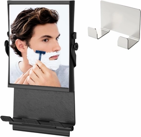 Shower Mirror Fogless and Shower Hook - Dual-Sided 1X/3X Magnification, Anti-Fog Shaving Mirror with Squeegee, Rust-Proof, Black