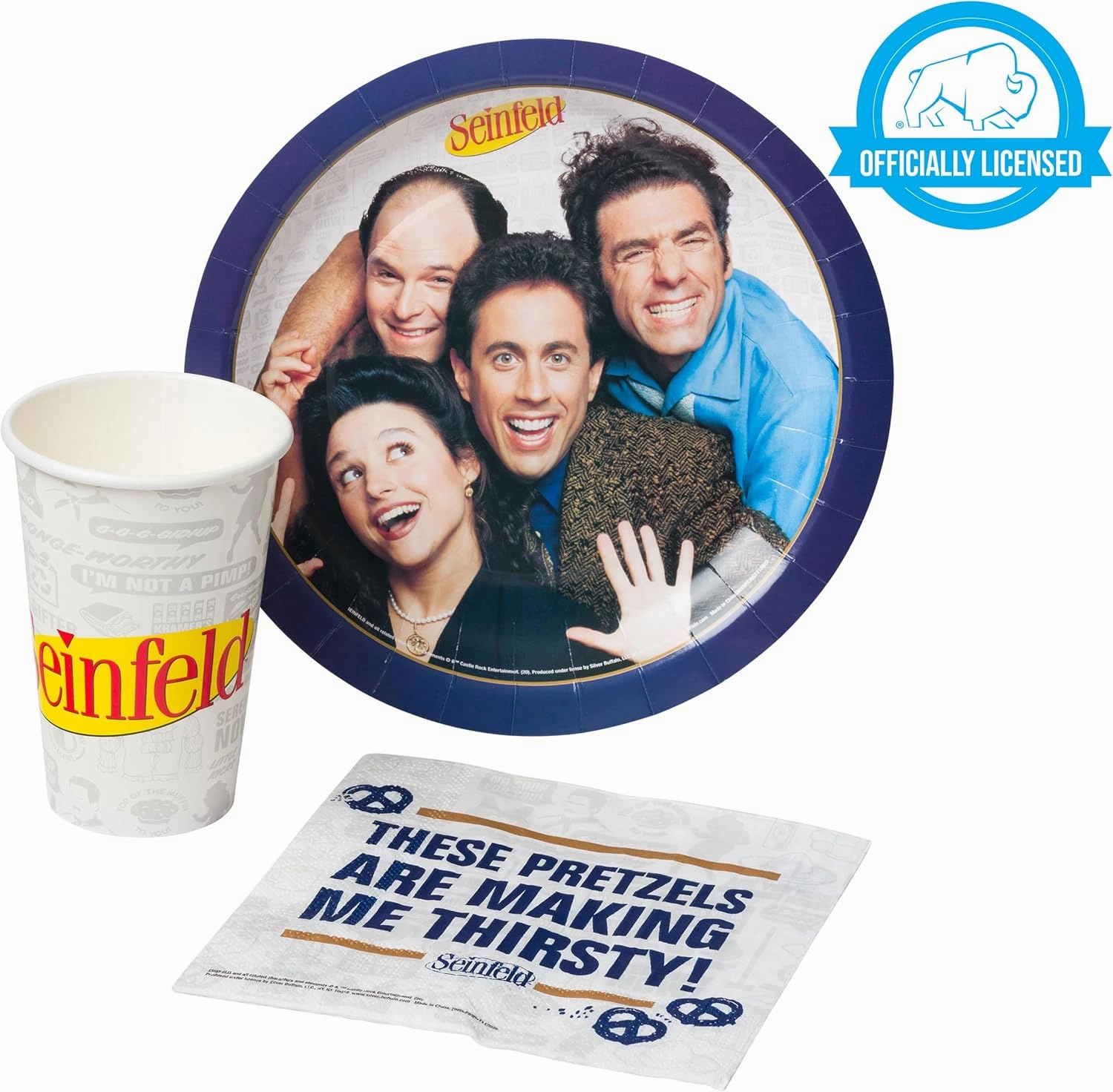 Silver Buffalo Seinfeld TV Series 60 Pack Partyware Disposable Paper Plates, Napkins, and Cups