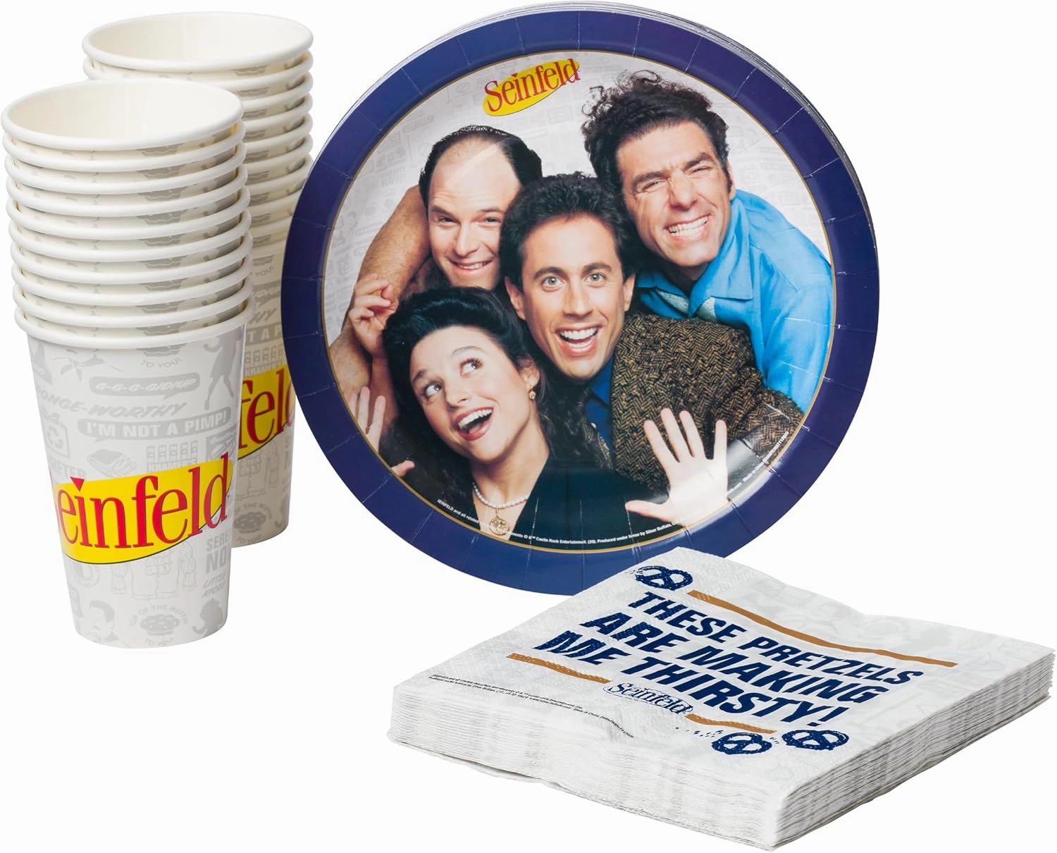 Silver Buffalo Seinfeld TV Series 60 Pack Partyware Disposable Paper Plates, Napkins, and Cups