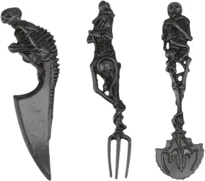 Skeleton Skull Silverware Set, Cutlery Set 3 PCS Includes Spoon Fork and Knife Flatware Tableware Design Modern Look Great Gifts For Halloween Easter and Christmas (Black)