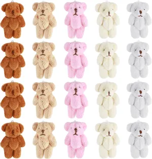 Skylety 20 Pcs Mini Bears Tiny Stuffed Bear 2.36 Inch Animal Plush Toy Small Keychain Small Jointed Doll Gift for Graduation DIY Keychain Crafts Birthday Baby Shower Wedding Decorations