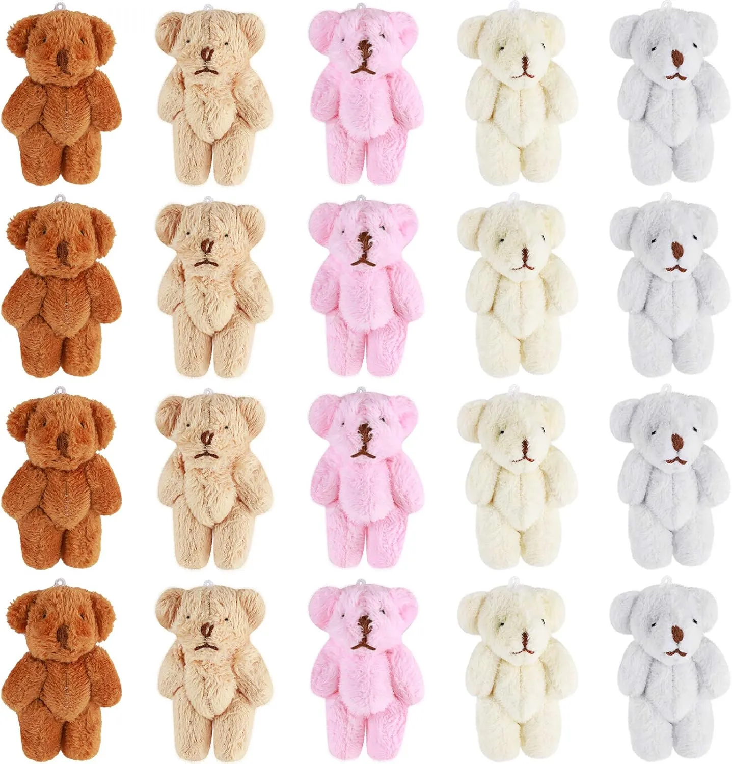 Skylety 20 Pcs Mini Bears Tiny Stuffed Bear 2.36 Inch Animal Plush Toy Small Keychain Small Jointed Doll Gift for Graduation DIY Keychain Crafts Birthday Baby Shower Wedding Decorations