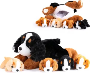 Skylety 5 Pcs Dog Stuffed Animal Puppy Stuffed Animal with Babies Inside 1 Big Mommy with 4 Mini Baby Cute Soft Puppies for Children Birthday Party Adopt a Dog Party Favors(Mountain Dog)
