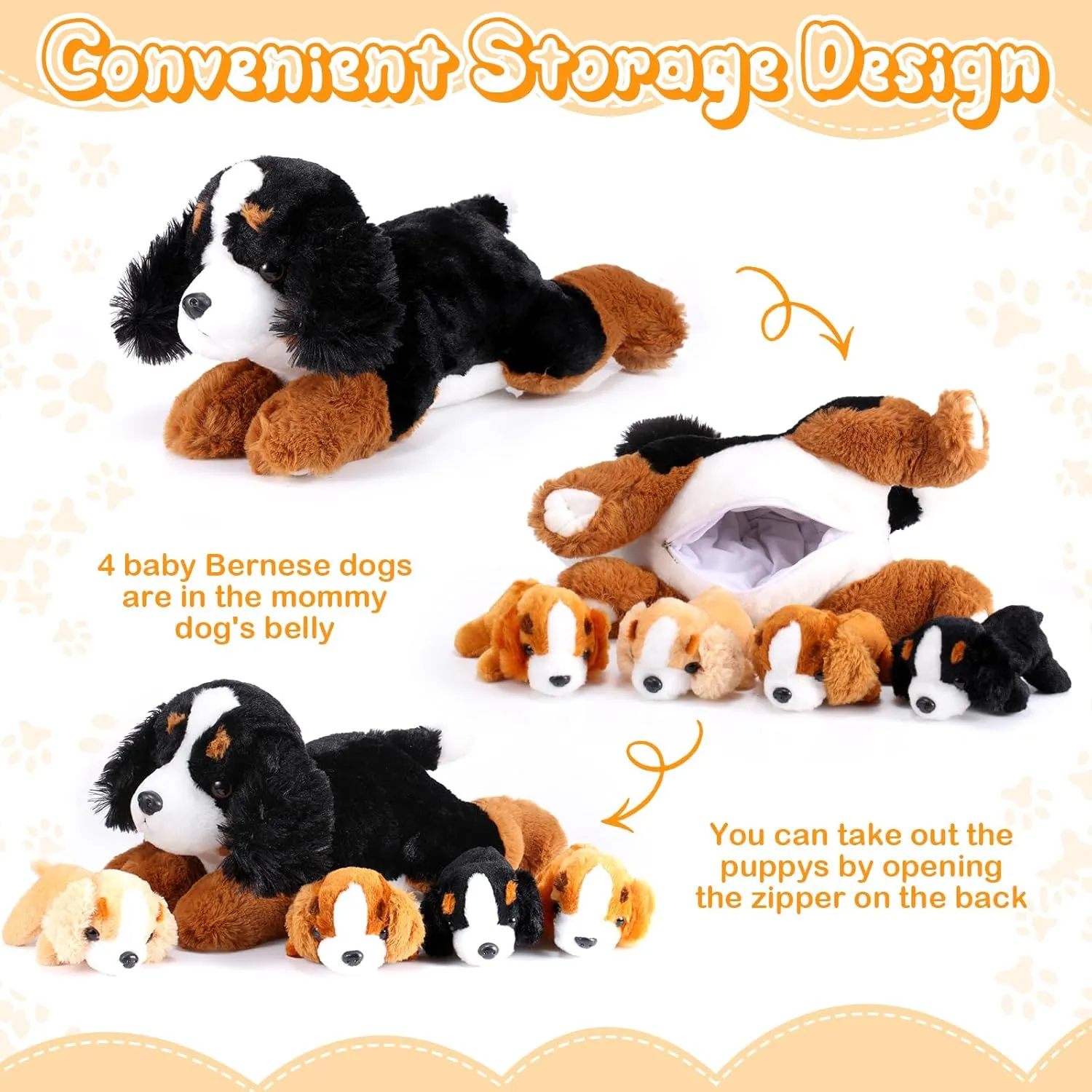 Skylety 5 Pcs Dog Stuffed Animal Puppy Stuffed Animal with Babies Inside 1 Big Mommy with 4 Mini Baby Cute Soft Puppies for Children Birthday Party Adopt a Dog Party Favors(Mountain Dog)
