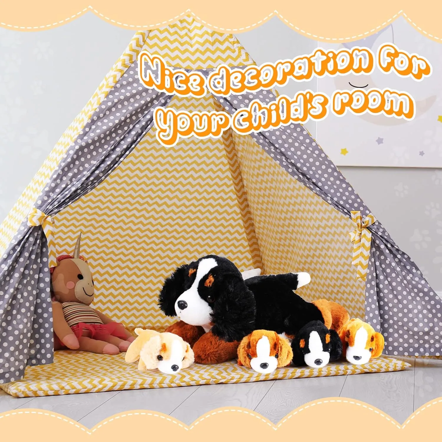 Skylety 5 Pcs Dog Stuffed Animal Puppy Stuffed Animal with Babies Inside 1 Big Mommy with 4 Mini Baby Cute Soft Puppies for Children Birthday Party Adopt a Dog Party Favors(Mountain Dog)
