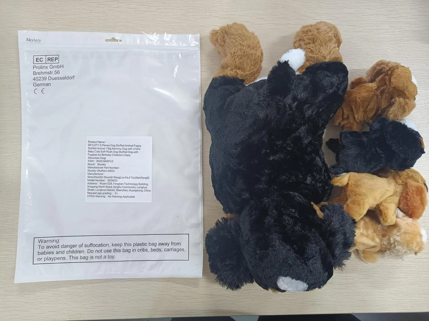 Skylety 5 Pcs Dog Stuffed Animal Puppy Stuffed Animal with Babies Inside 1 Big Mommy with 4 Mini Baby Cute Soft Puppies for Children Birthday Party Adopt a Dog Party Favors(Mountain Dog)