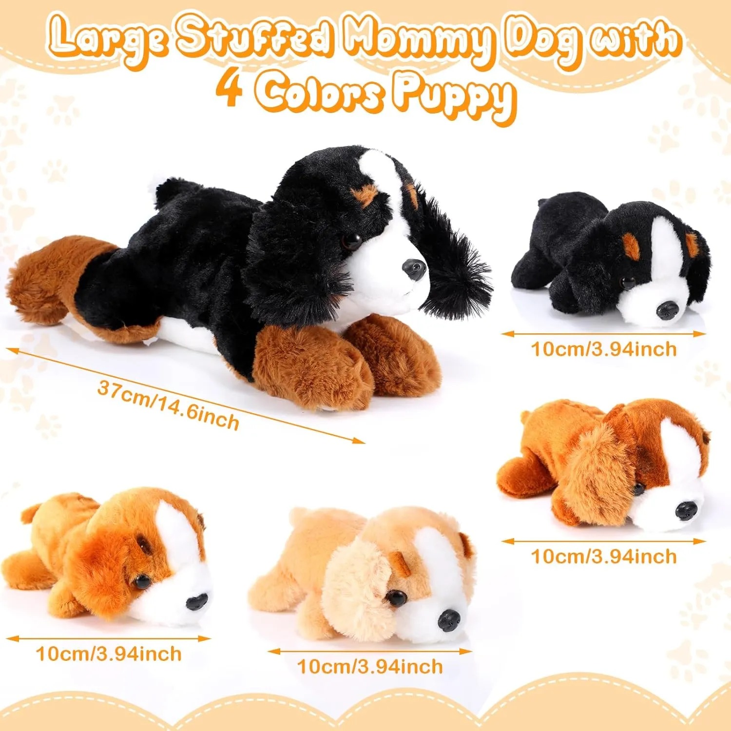 Skylety 5 Pcs Dog Stuffed Animal Puppy Stuffed Animal with Babies Inside 1 Big Mommy with 4 Mini Baby Cute Soft Puppies for Children Birthday Party Adopt a Dog Party Favors(Mountain Dog)