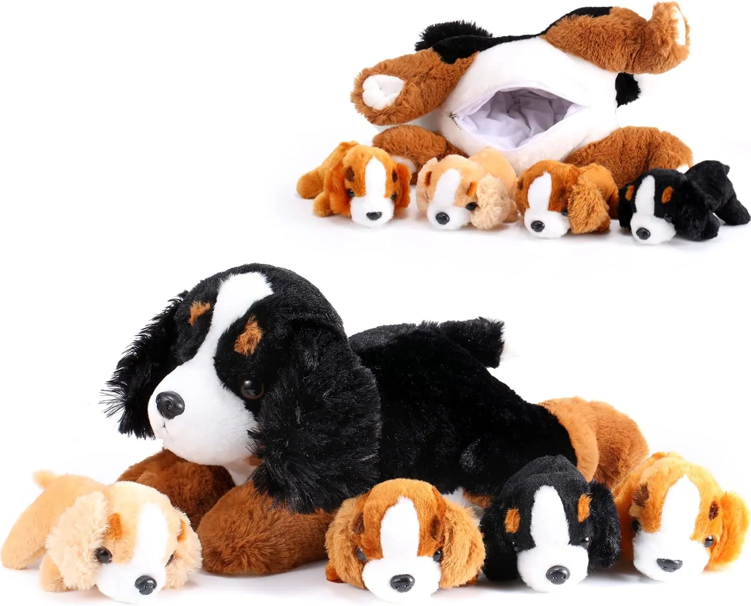 Skylety 5 Pcs Dog Stuffed Animal Puppy Stuffed Animal with Babies Inside 1 Big Mommy with 4 Mini Baby Cute Soft Puppies for Children Birthday Party Adopt a Dog Party Favors(Mountain Dog)