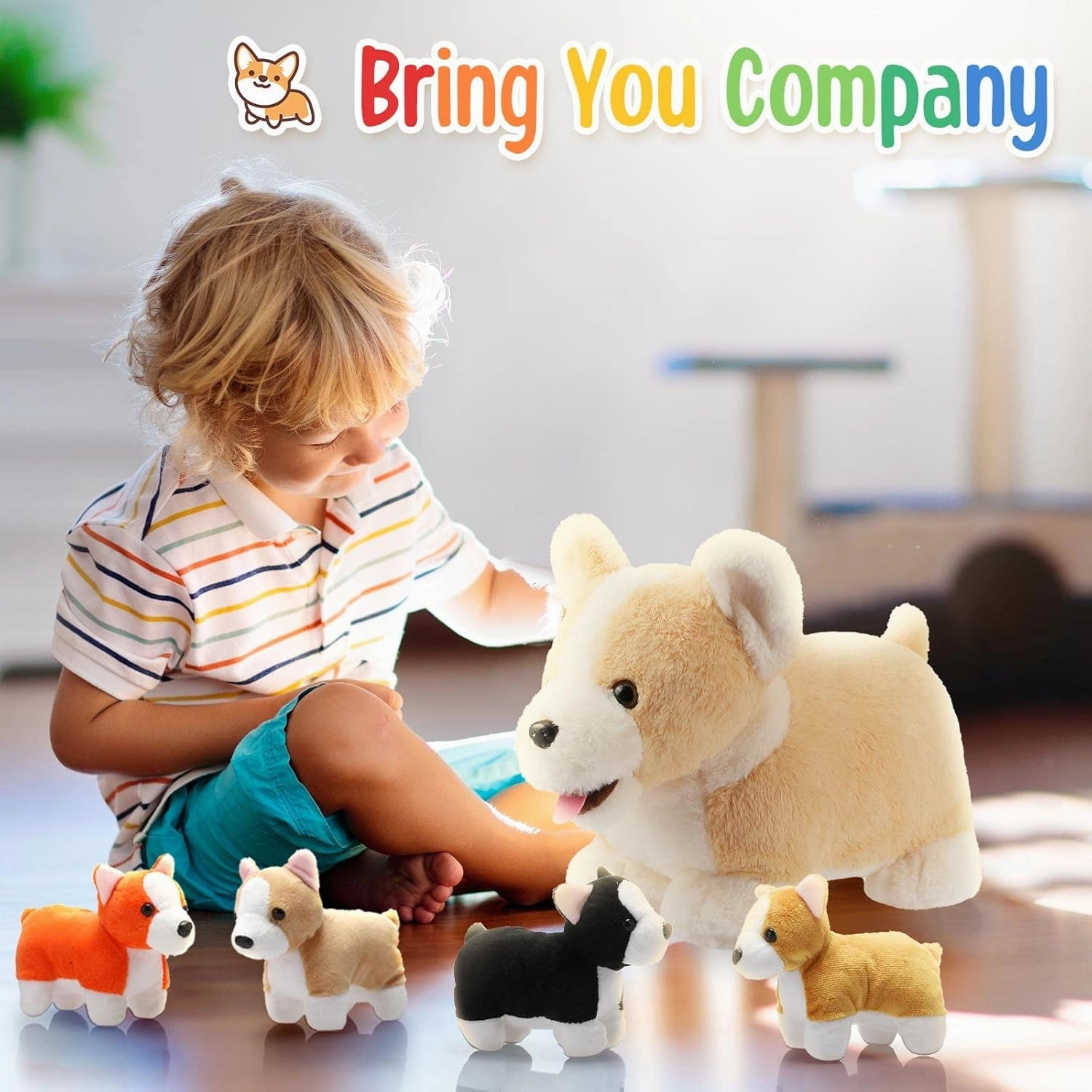 Skylety 5 Pcs Dog Stuffed Animal Puppy Stuffed Animal with Babies Inside 1 Big Mommy with 4 Mini Baby Cute Soft Puppies for Children Birthday Party Adopt a Dog Party Favors(Corgi)
