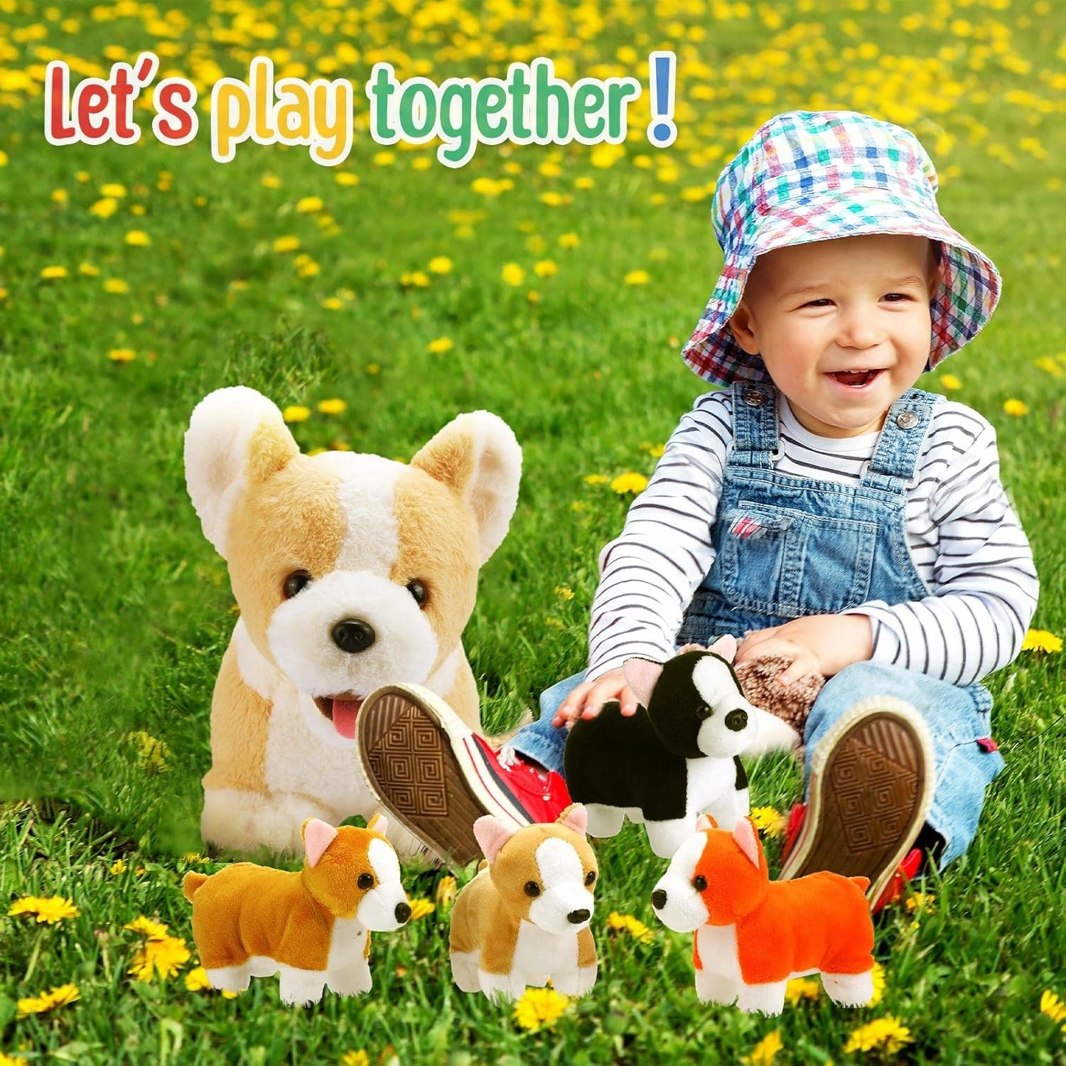 Skylety 5 Pcs Dog Stuffed Animal Puppy Stuffed Animal with Babies Inside 1 Big Mommy with 4 Mini Baby Cute Soft Puppies for Children Birthday Party Adopt a Dog Party Favors(Corgi)