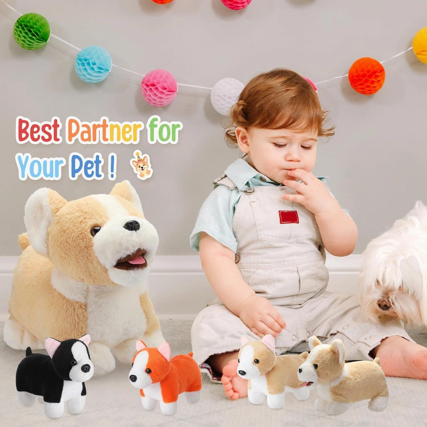 Skylety 5 Pcs Dog Stuffed Animal Puppy Stuffed Animal with Babies Inside 1 Big Mommy with 4 Mini Baby Cute Soft Puppies for Children Birthday Party Adopt a Dog Party Favors(Corgi)