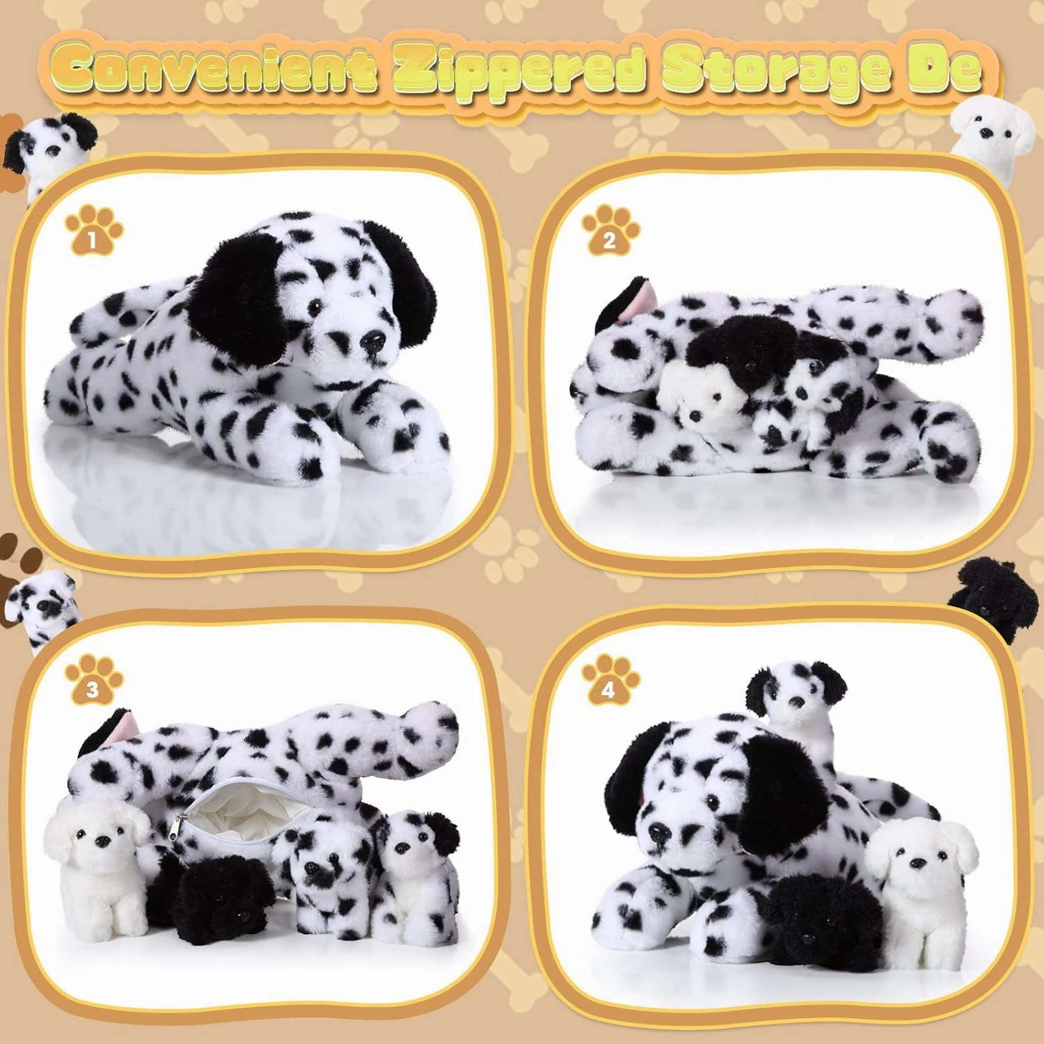 Skylety 5 Pcs Dog Stuffed Animal Puppy Stuffed Animal with Babies Inside 1 Big Mommy with 4 Mini Baby Cute Soft Puppies for Children Birthday Party Adopt a Dog Party Favors(Dalmatians)