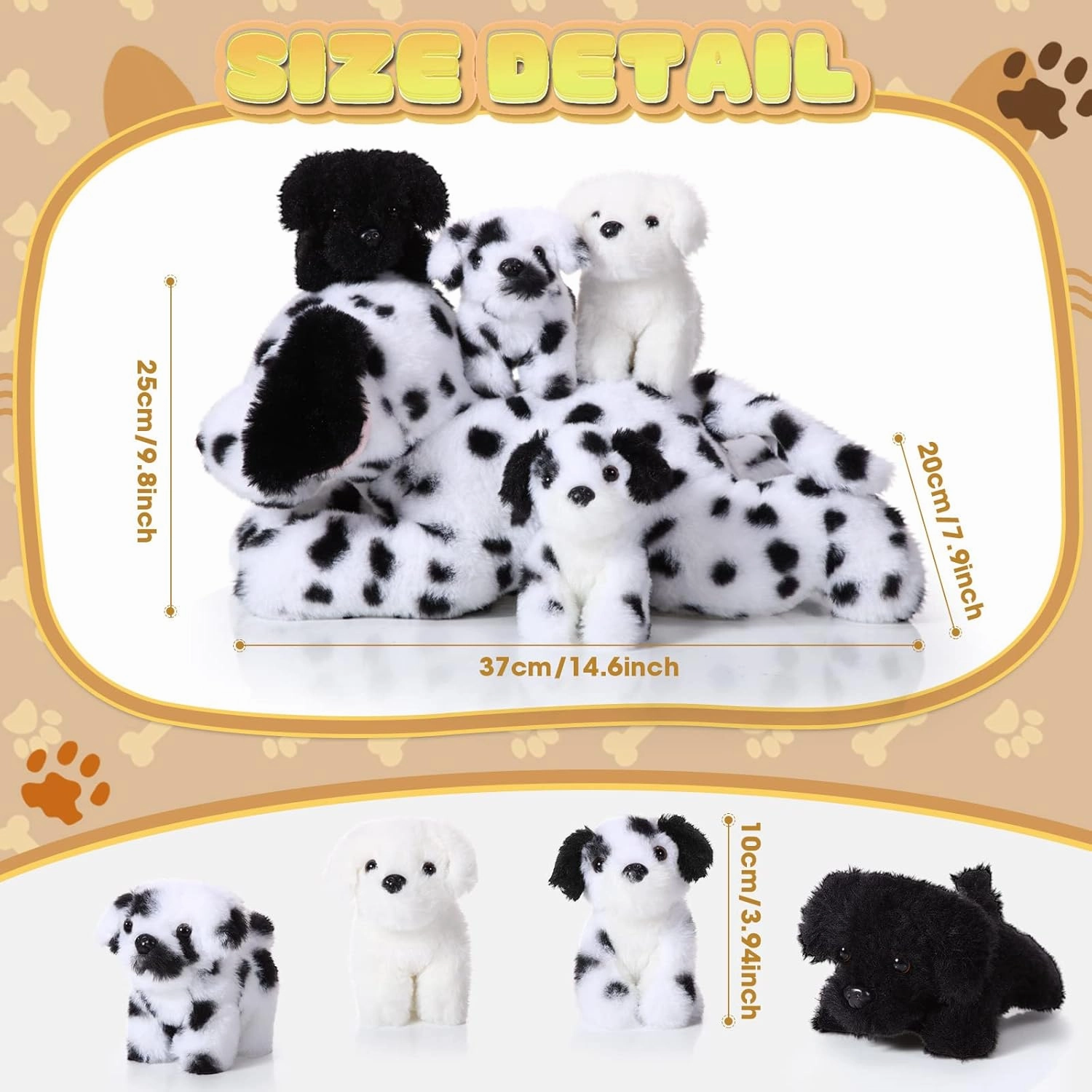 Skylety 5 Pcs Dog Stuffed Animal Puppy Stuffed Animal with Babies Inside 1 Big Mommy with 4 Mini Baby Cute Soft Puppies for Children Birthday Party Adopt a Dog Party Favors(Dalmatians)