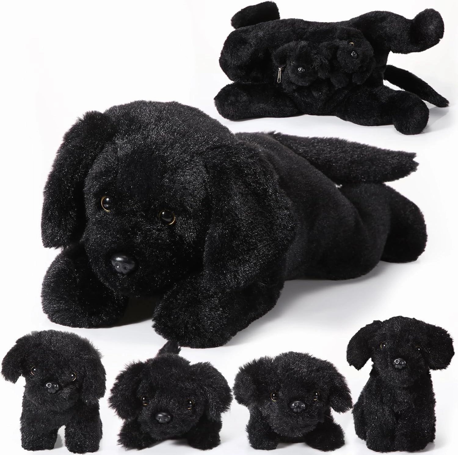 Skylety 5 Pcs Dog Stuffed Animal Puppy Stuffed Animal with Babies Inside 1 Big Mommy with 4 Mini Baby Cute Soft Puppies for Children Birthday Party Adopt a Dog Party Favors(Labrador)