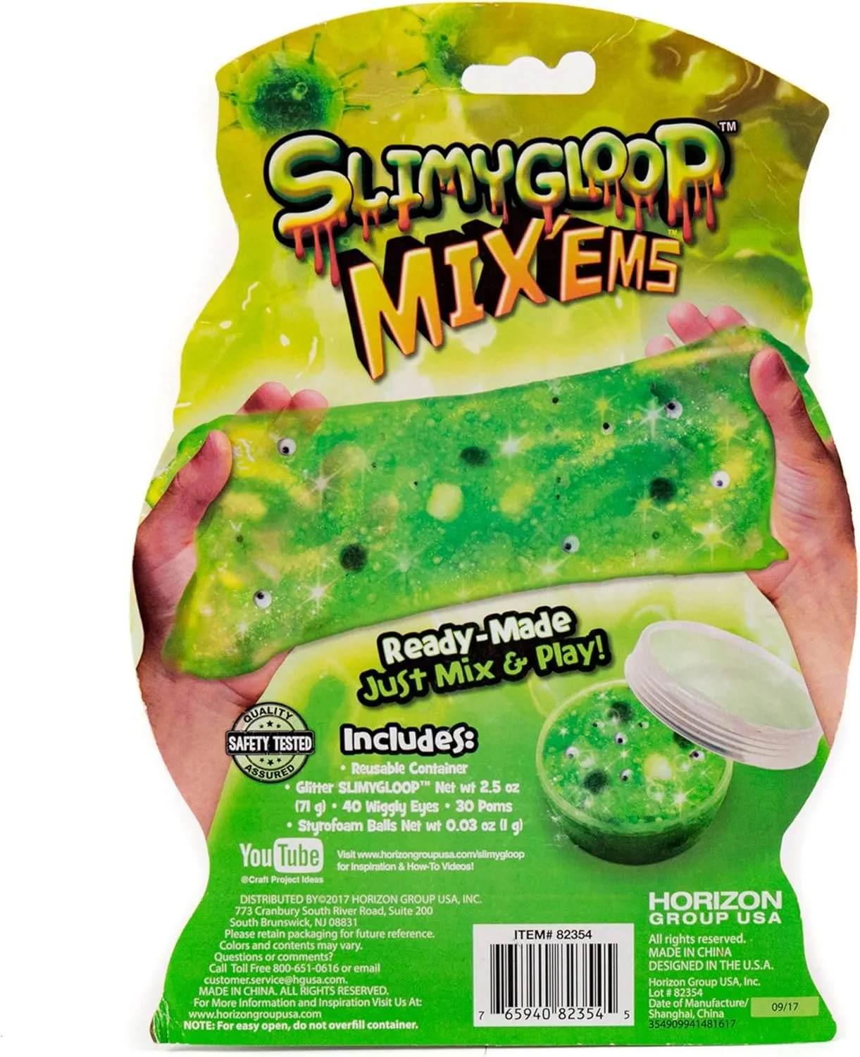 Slimygloop Mix'Ems by Horizon Group USA- Gross, Mix & Create Your Own Gooey, Putty, Green Gross Slime with Wiggly Eyes, Pom Poms & Crunchy Foam Balls