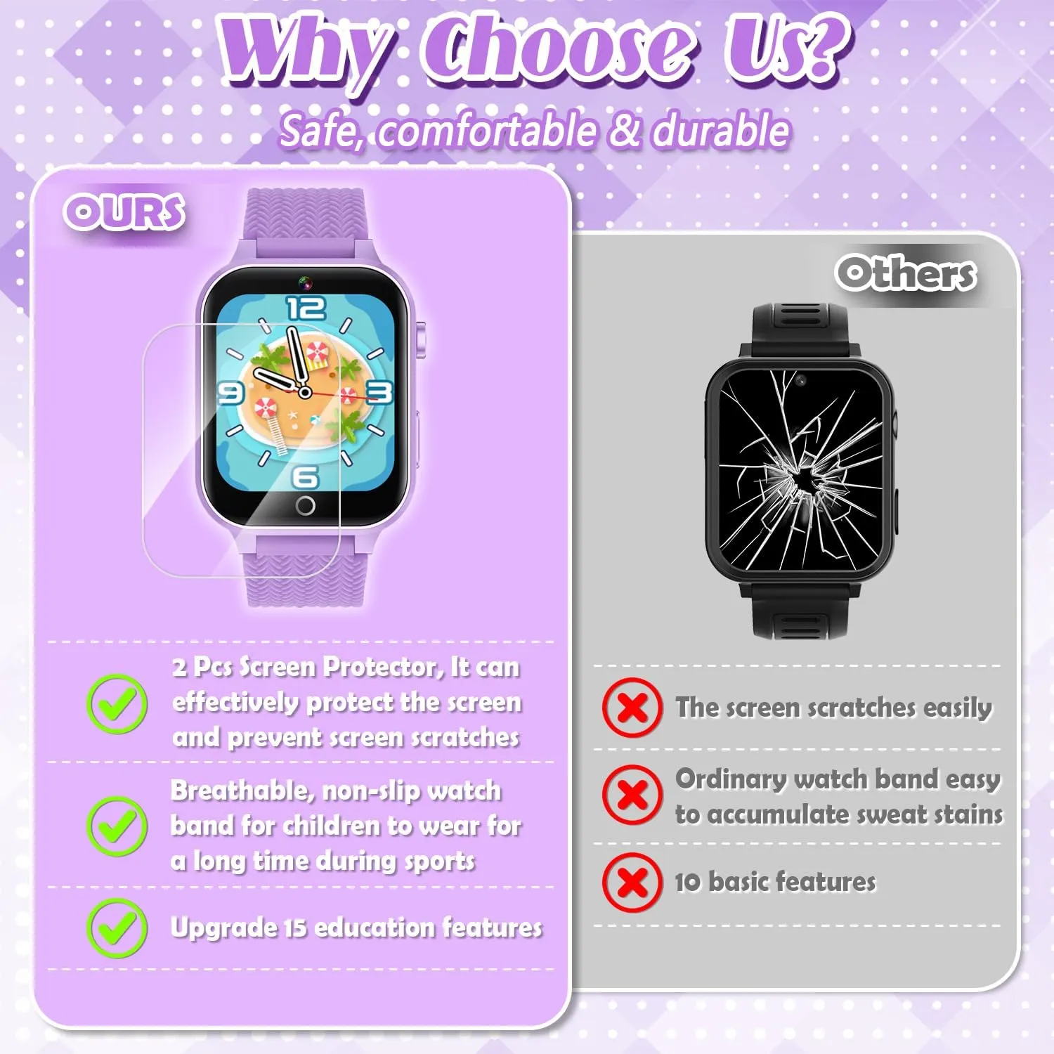 Smart Watch for Kids Girls Age 3-12 with 26 Puzzle Games HD Video Camera Touchscreen Music Player Learning Cards Storybook Pedometer Metal Case Kids Watch Toy Birthday Gifts Include 2 Screen Protector