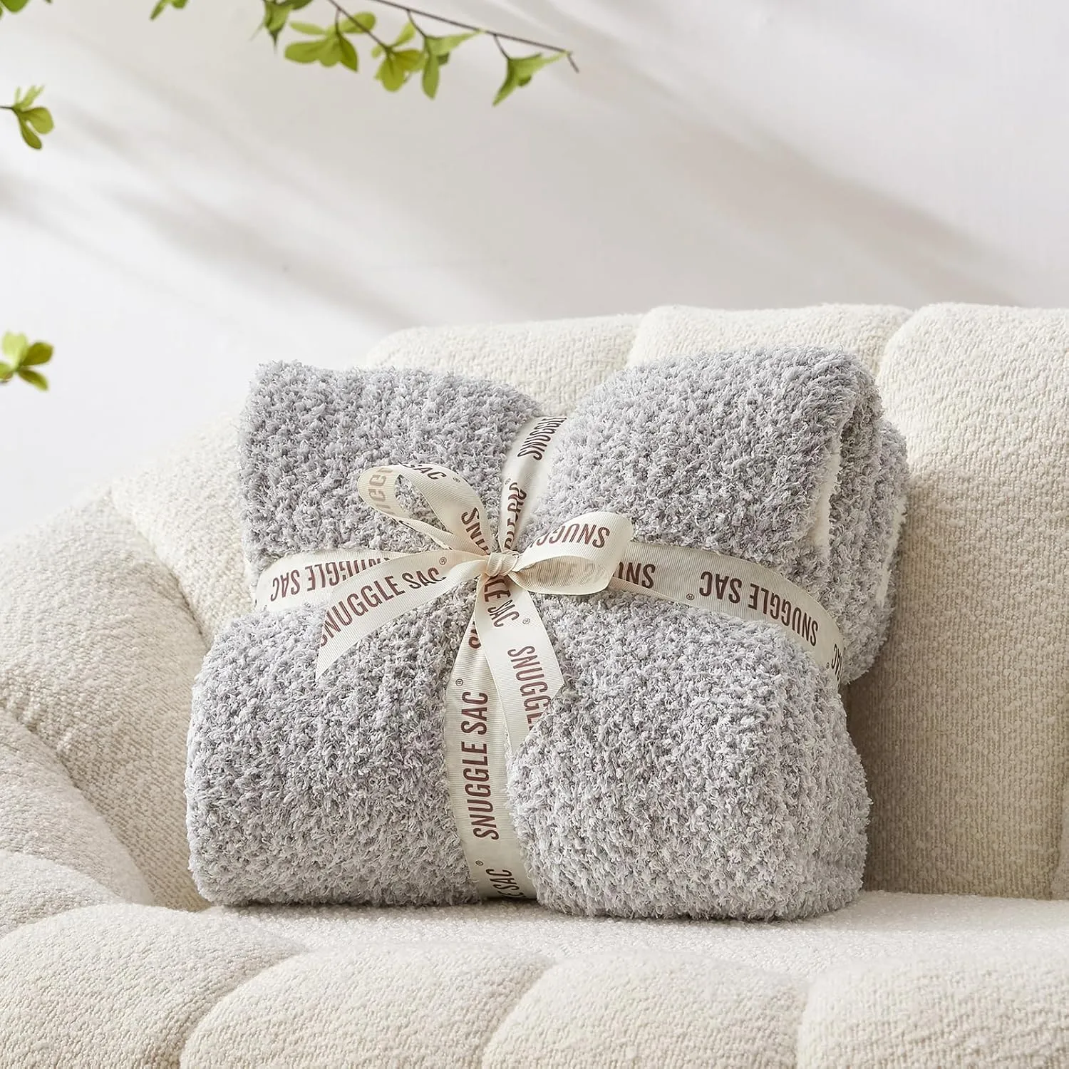 Snuggle Sac Heather Throw Blanket for Couch, Reversible Super Soft Blankets Warm Cozy Knit Fuzzy Plush Lightweight for Sofa, Bed, Camping, Picnic (Heather Grey, Throw(50"x 60"))