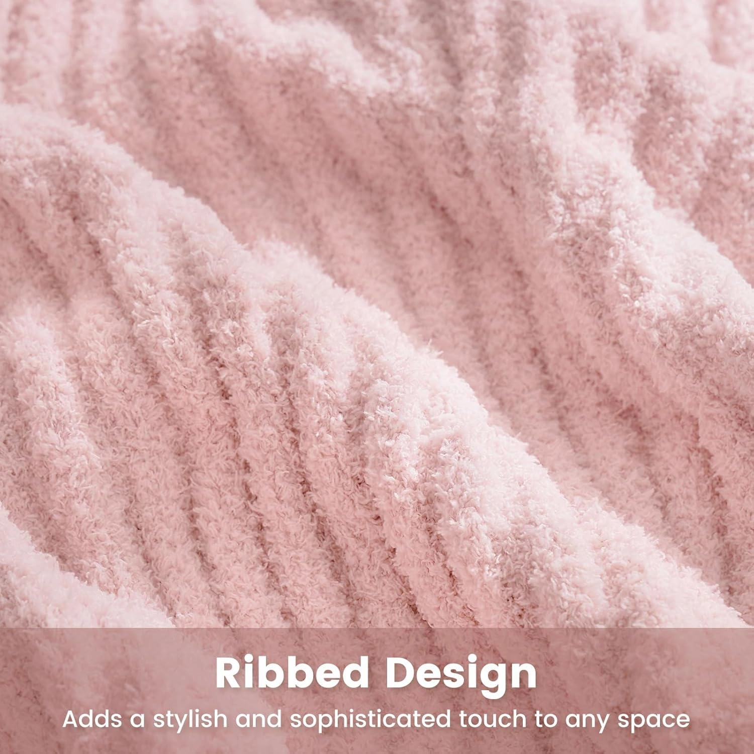 Snuggle Sac Ribbed Pink Throw Blanket for Couch, Ultra Soft Fluffy Knitted Throws, Fuzzy Cozy Warm Microfiber Knit Blankets for Women, for Mom, Pink, 50x60 inches