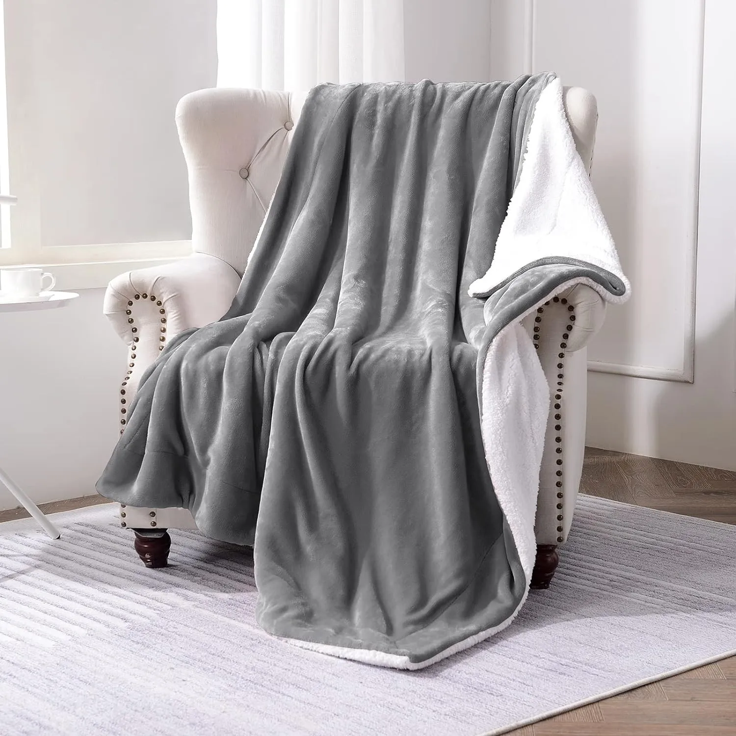 SOCHOW Sherpa Fleece Throw Blanket, Double-Sided Super Soft Luxurious Plush Blanket Throw Size, Grey, 50x60 inches