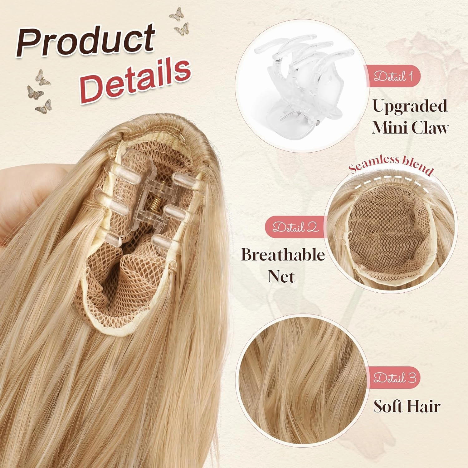 SOFEIYAN Ponytail Extension 16" Curly Wavy Claw Clip Ponytail Hair Extensions Small Claw Clip in Hairpiece Fluffy Clip on Pony Tails Jaw Clips for Women Synthetic Hairpiece, Blonde&Gold Highlights