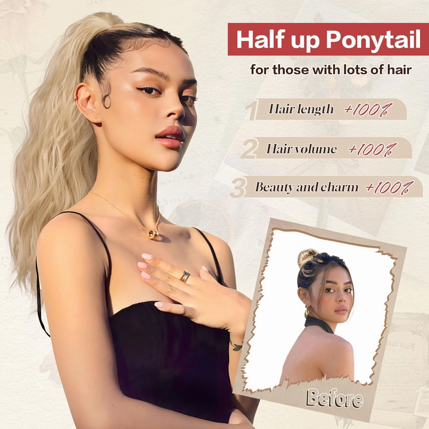 SOFEIYAN Ponytail Extension 16" Curly Wavy Claw Clip Ponytail Hair Extensions Small Claw Clip in Hairpiece Fluffy Clip on Pony Tails Jaw Clips for Women Synthetic Hairpiece, Blonde&Gold Highlights