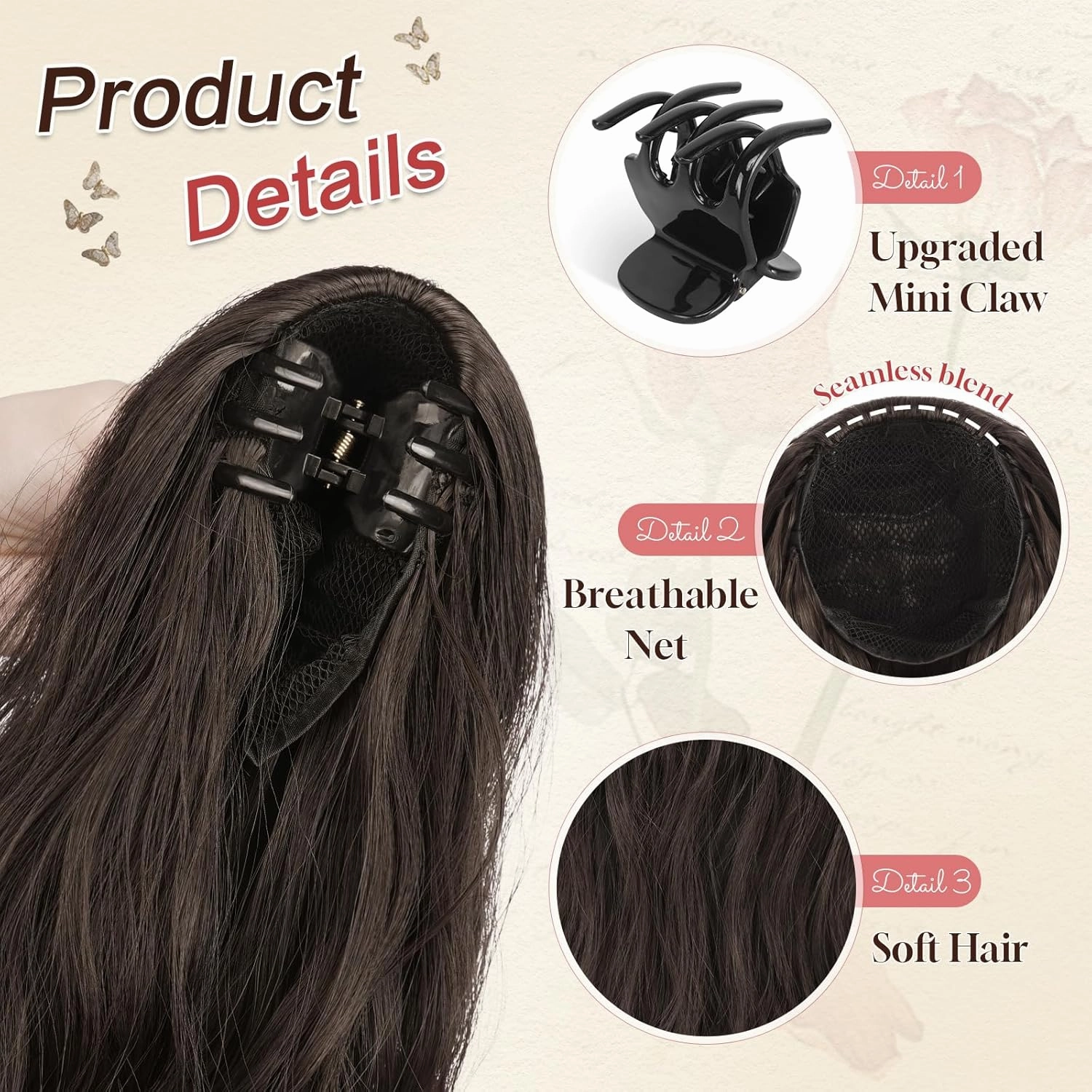 SOFEIYAN Ponytail Extension 16" Curly Wavy Claw Clip Ponytail Hair Extensions Small Claw Clip in Hairpiece Fluffy Clip on Pony Tails Jaw Clips for Women Synthetic Hairpiece, Brown & Blonde