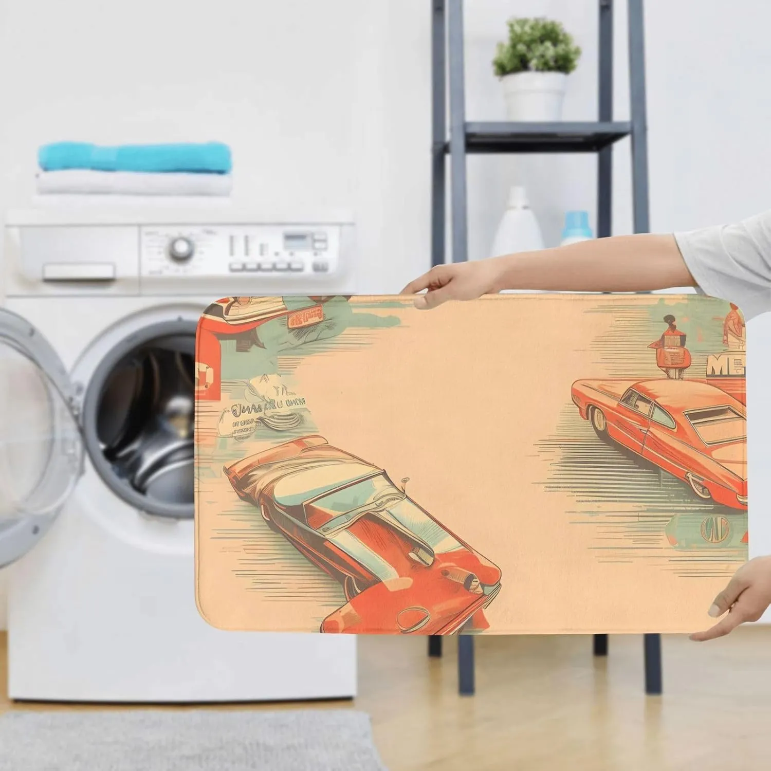 Soft and Comfortable Flannel Bathroom Non Slip Rugs,Super Absorbent Anti-Skid Carpet 3 Pieces/Set Poster Car