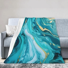 Soft Warm Throw Blanket for Couch Living Room Abstract Teal and Blue Marble Print Cozy Fuzzy Throw Blanket for Sofa Bed Blanket 80"x60"
