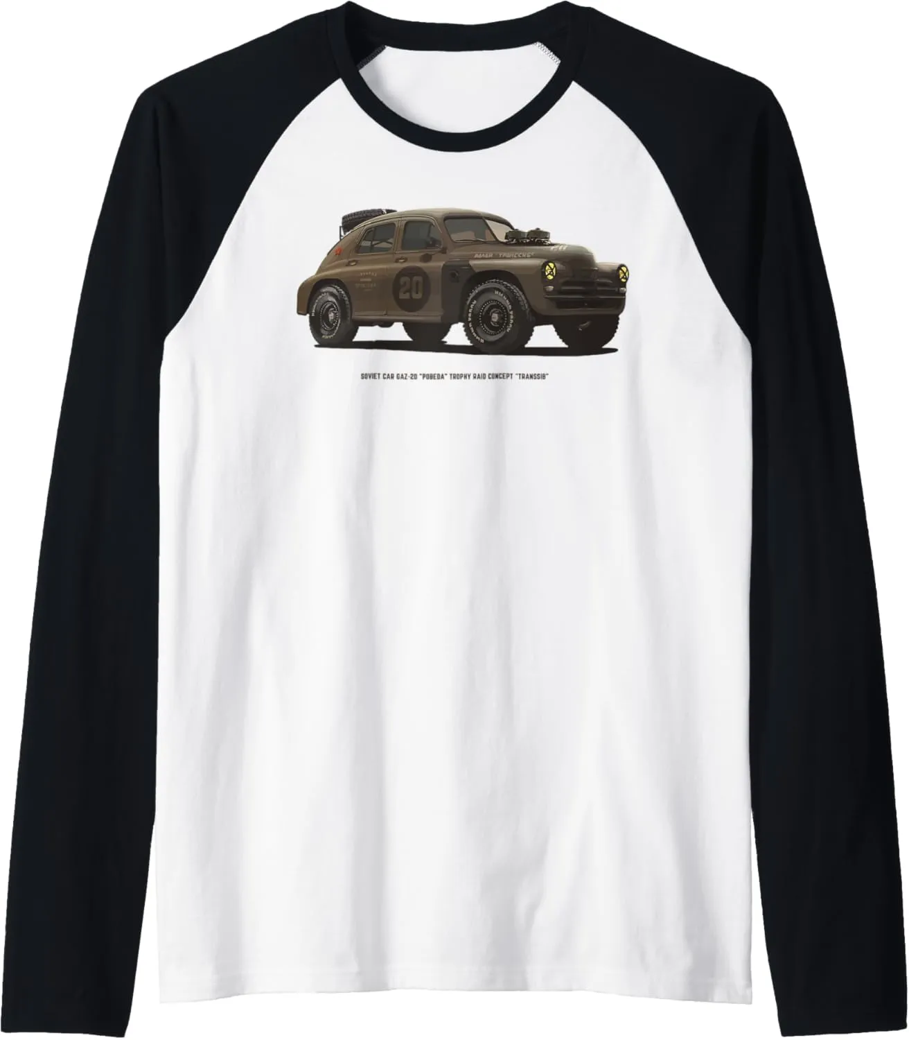 Soviet Racecar Pobeda Gaz 20 Trophy SOVI8 Soviet Auto Racing Raglan Baseball Tee