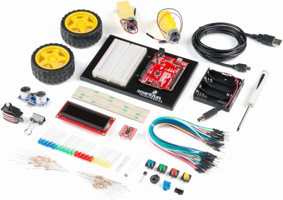 SparkFun Inventor's Kit - v4.1.2 (SIK) RedBoard Qwiic- White Solderless Board- Carrying Case- 16x2 White on Black LCD (with headers) SparkFun Motordriver (with headers)