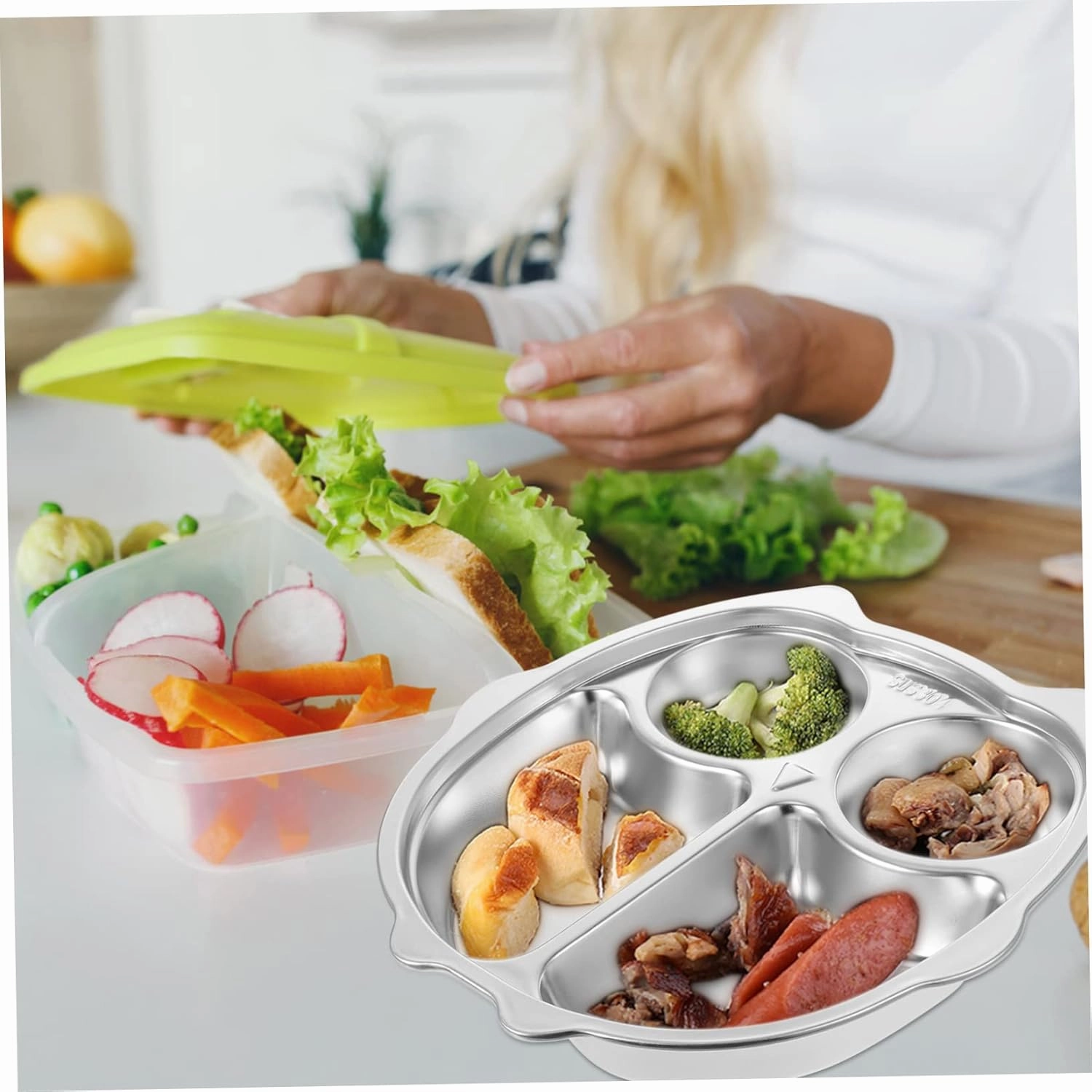 Stainless Steel Divided Dinner Tray Food-grade Compartment Plate for Balanced Meals Reusable School Canteen Dish Easy to Clean Dishwasher Safe for Lunch and Snacks