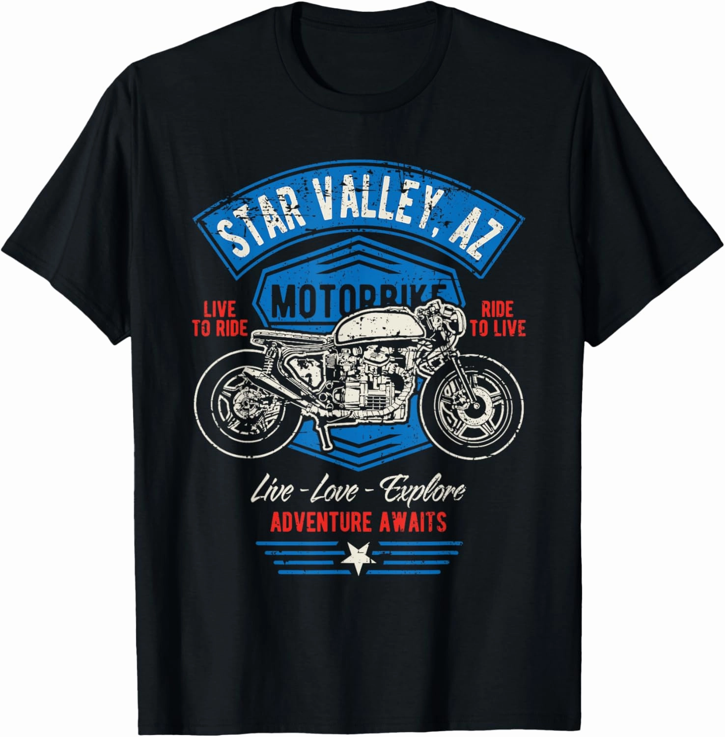 Star Valley AZ USA Retro Distressed Style Motorcycle Design T-Shirt