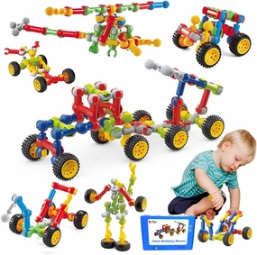 Stem Building Blocks Set - 167 Pcs With Wheels - Ideal for 5 Year Old Boys and Girls - Educational and Creative Building Games