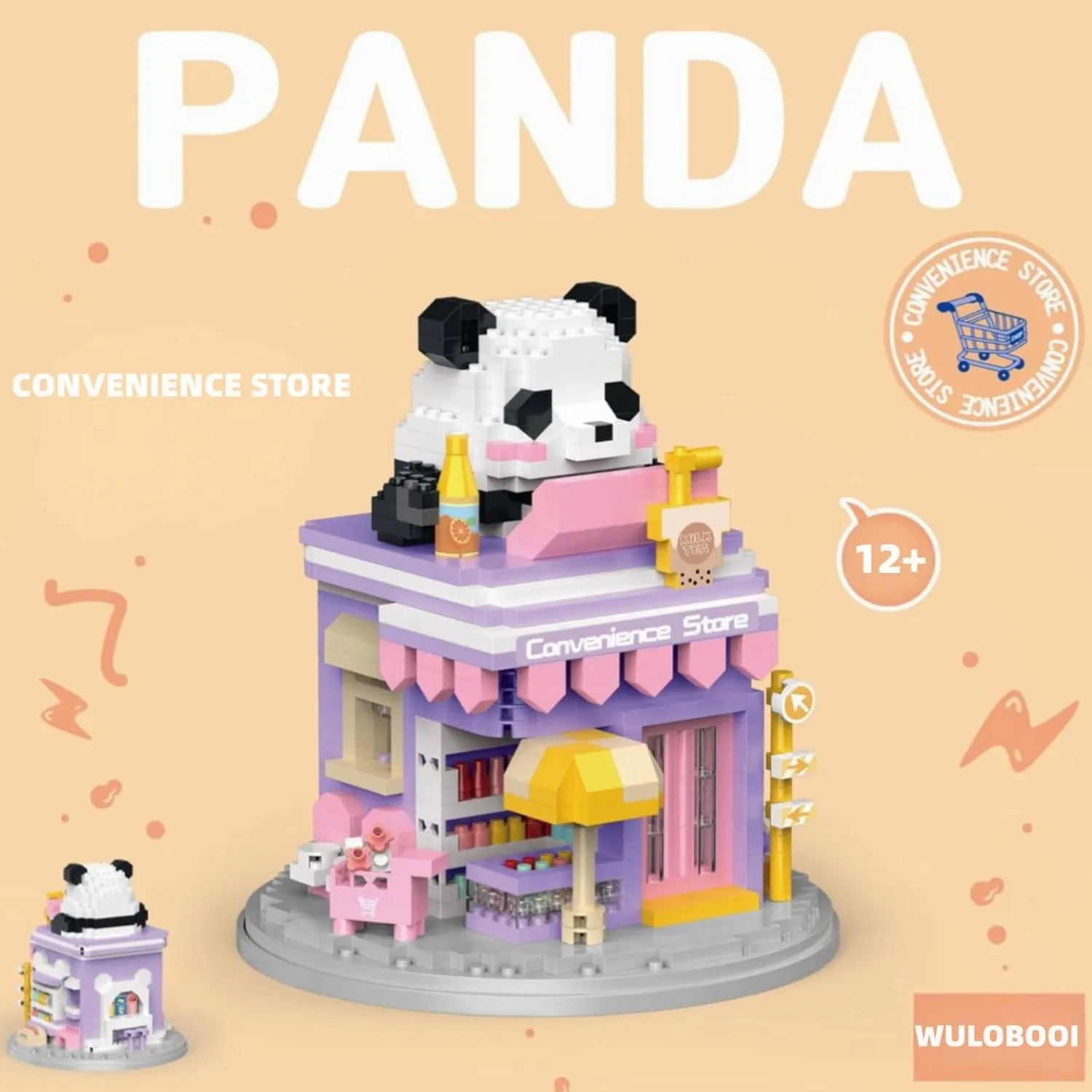 Street View Convenience Store Mini Building Blocks,872 Pieces Cute Panda Animal Micro Building Sets,Simulation Architecture Construction Toy,Creative Gifts for Adults Boys Girls 12 