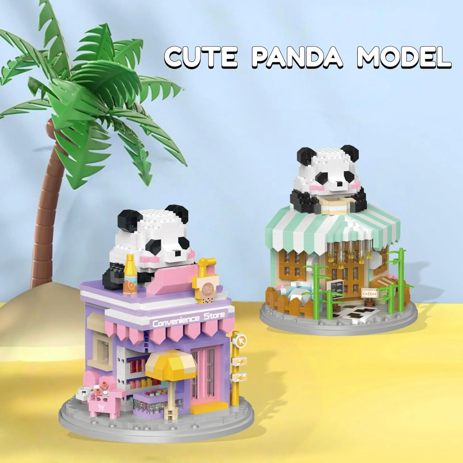 Street View Convenience Store Mini Building Blocks,872 Pieces Cute Panda Animal Micro Building Sets,Simulation Architecture Construction Toy,Creative Gifts for Adults Boys Girls 12 