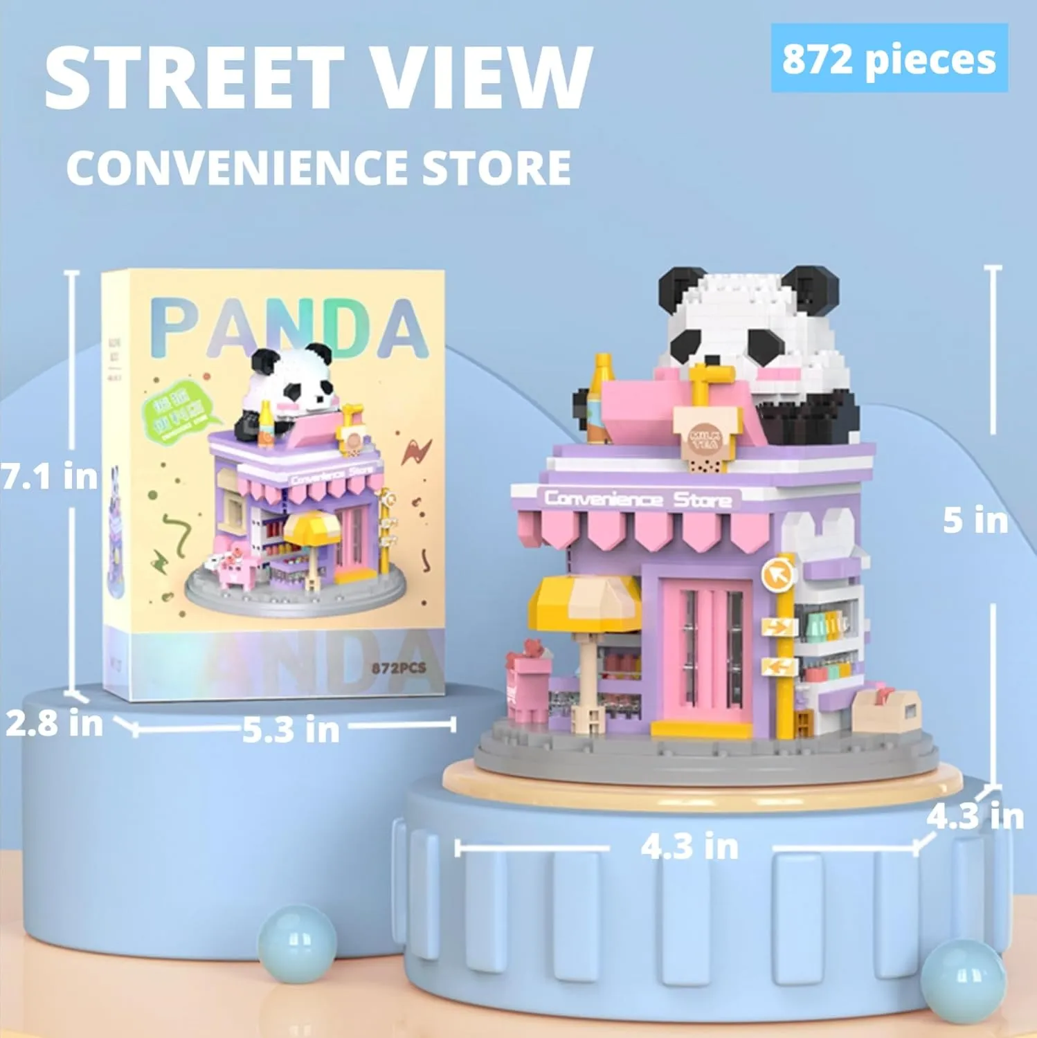 Street View Convenience Store Mini Building Blocks,872 Pieces Cute Panda Animal Micro Building Sets,Simulation Architecture Construction Toy,Creative Gifts for Adults Boys Girls 12 