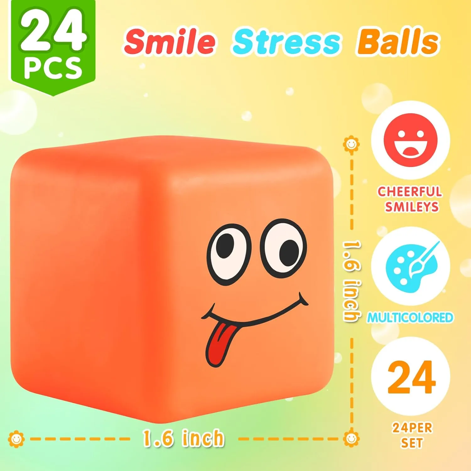 Stress Balls Fidget Toys for Kids: Mini Smile Face Stress Ball 24 Pack, Stretchy Toys for Anxiety Stress Relief, Square Shape Hand Therapy Sensory Play, Pull Stretch Squishy Toy Prize Box Toys