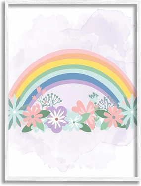Stupell Industries Tropical Florals Under Playful Rainbow Kids' Illustration, Designed by Kim Allen White Framed Wall Art, 11 x 14