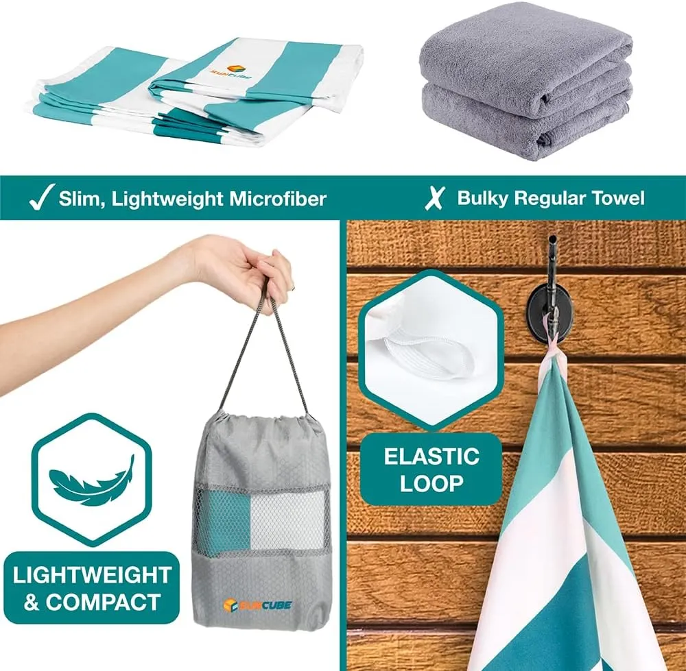 SUN CUBE Microfiber Beach Towel, Quick Dry Sand Free Beach Towel, Lightweight, Compact for Travel Swim Sports Camping, Packable Sand Resistant Towel Adult - Light Blue 78x35 Inches