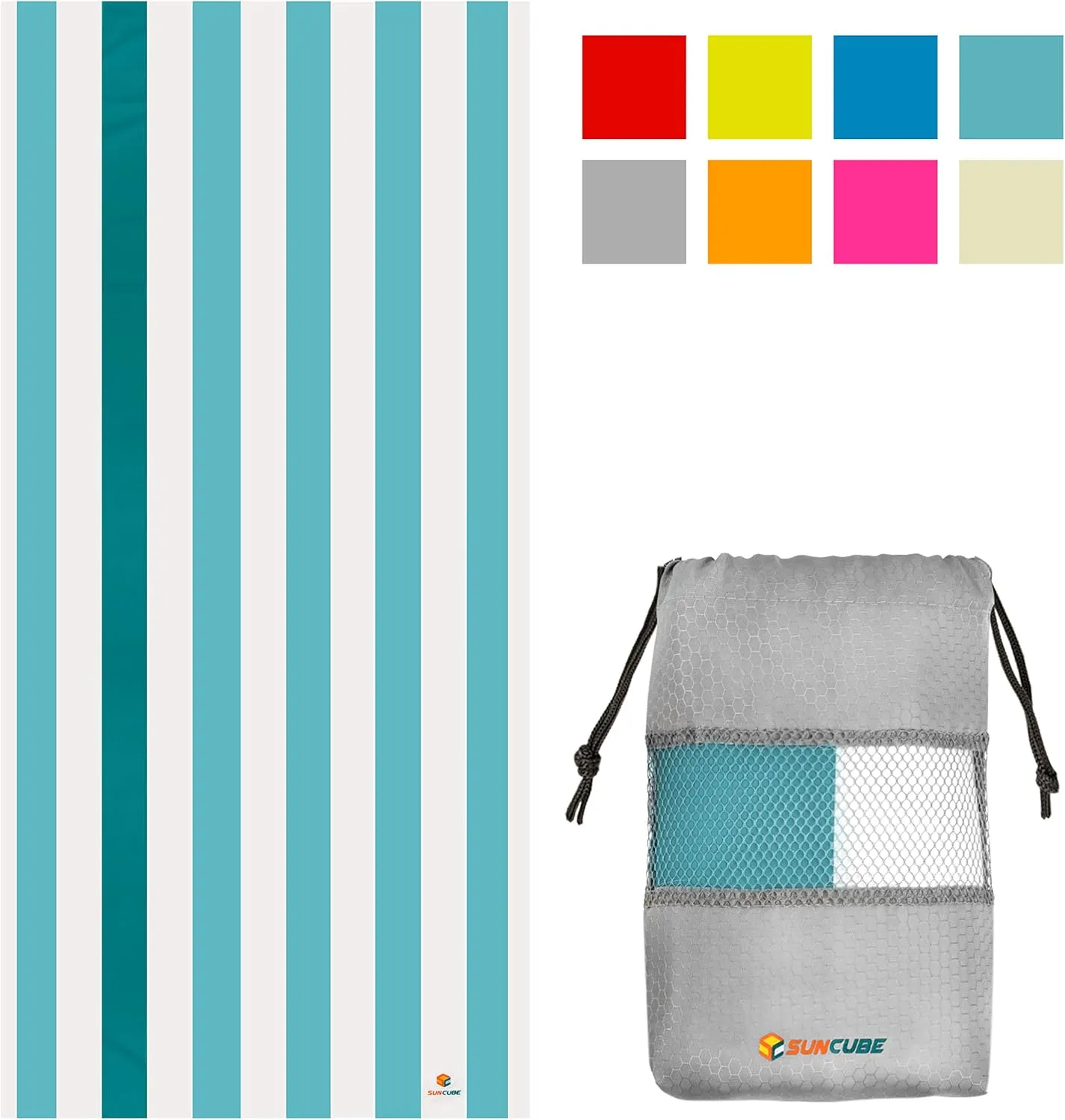 SUN CUBE Microfiber Beach Towel, Quick Dry Sand Free Beach Towel, Lightweight, Compact for Travel Swim Sports Camping, Packable Sand Resistant Towel Adult - Light Blue 78x35 Inches