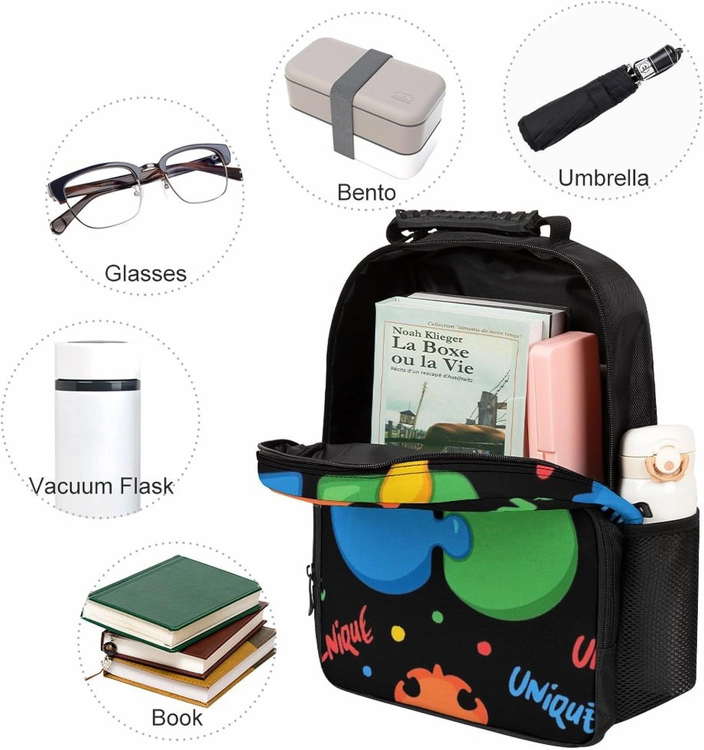 Supdreamc Polyester Daypack Backpack for Sports Travel Running - Big Capacity Anti-Theft Multipurpose Carry On Bag, Colorful Autism Awareness Puzzle Pieces Heart Black Laptop Book Bag Rucksack