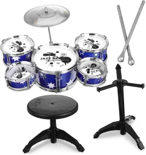 SUPVOX Jazz Drum Set with Stool Percussion Musical Instruments Playset for Creative Expression and Performance Skills Design Birthday Present for Boys
