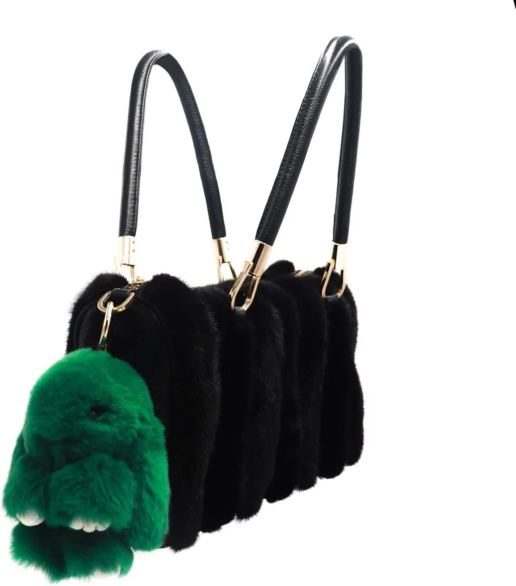 surell Real Rex Rabbit Fur Bunny Keychain - Fluffy Bag Charm - Cute Plush Purse Key Fob Accessory