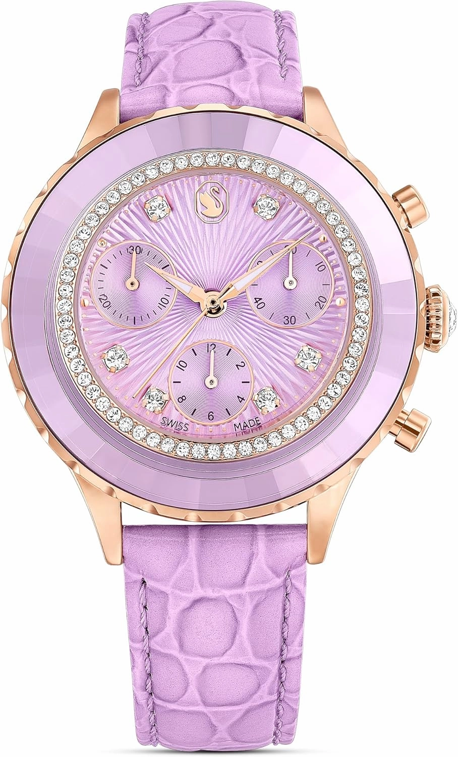 Swarovski Octea Chrono Watch, Swiss Made, Leather Strap, Purple, Rose Gold-Tone Finish