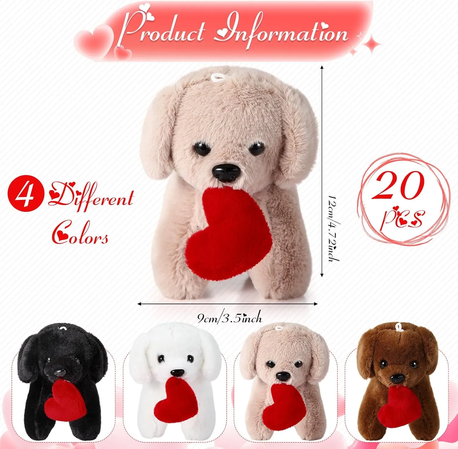 Syhood 20 Pcs Mini Labrador Plush Dogs 4.72 Inches Puppy Dog with Filled Heart and Keychain Cute Stuffed Animal Soft Toy Party Favor for Christmas Valentine Goodie Bag Birthday Party Gift, 4 Colors